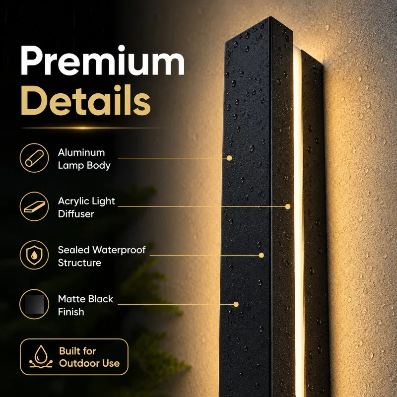 30-100cm Outdoor LED Wall Light Waterproof Linear Up Down Long Strip Sconce for Garden Villa Corridor Exterior Wall Light