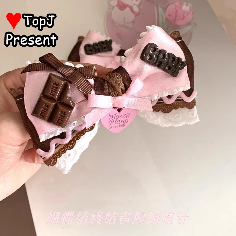 "نكهة النعناع الشوكولاته كوكي" القوطية Harajuku Y2K فتاة جميلة لوليتا الحلو القوس الشريط الدانتيل دبوس الشعر حافة المشبك مشبك شعر