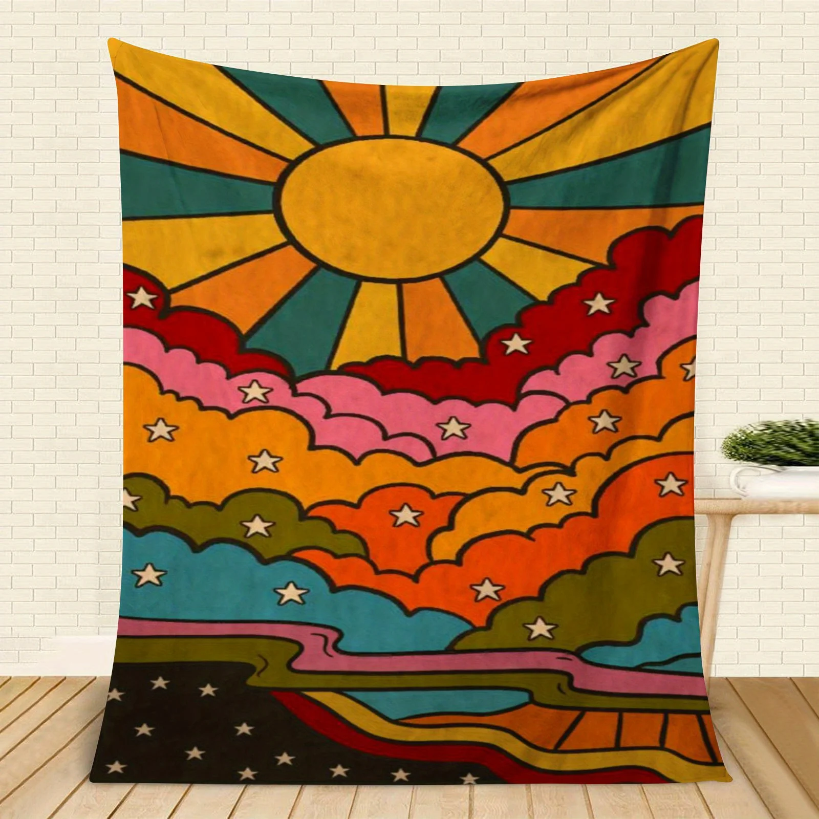 

Sun Pattern Fleece Blanket - Soft and Warm, Suitable for Sofa, Bed, and Office and Travel - Machine Washable, All-Season Comfort