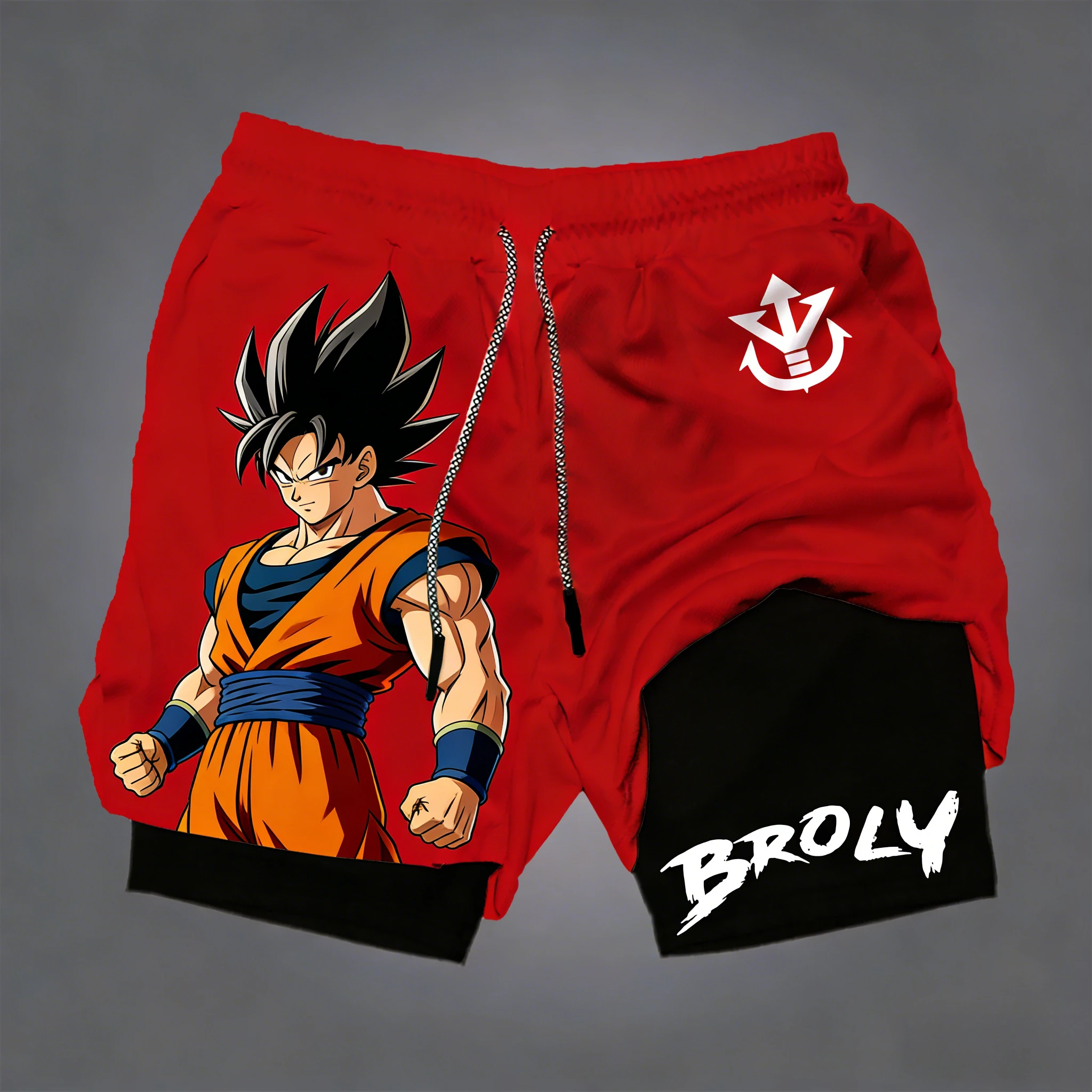 

Двухслойные шорты Bandai Dragon Ball Goku с аниме-принтом, 2026, мужские летние спортивные дышащие и модные шорты Y2K
