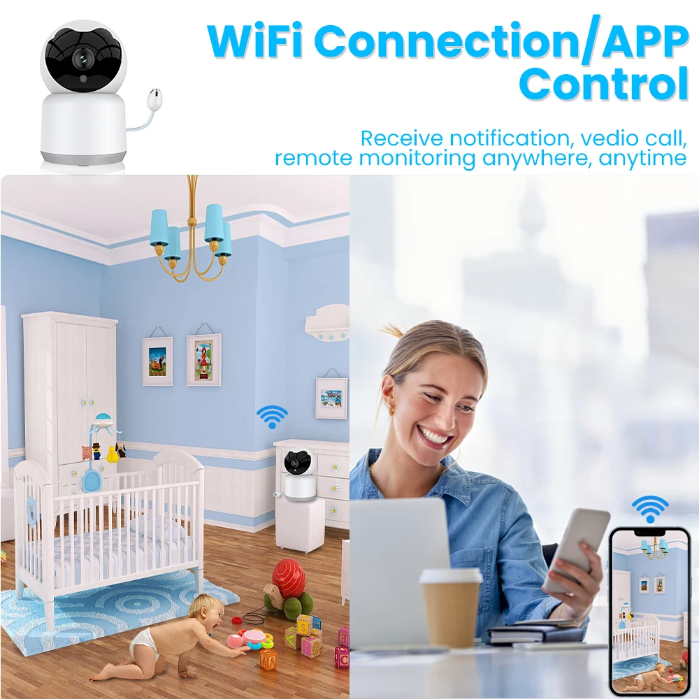 AVATTO Tuya WiFi Baby Wireless Monitor Security Camera,3MP Ultra-Clear Camera Image Night Vision Temperature Humidity Monitoring