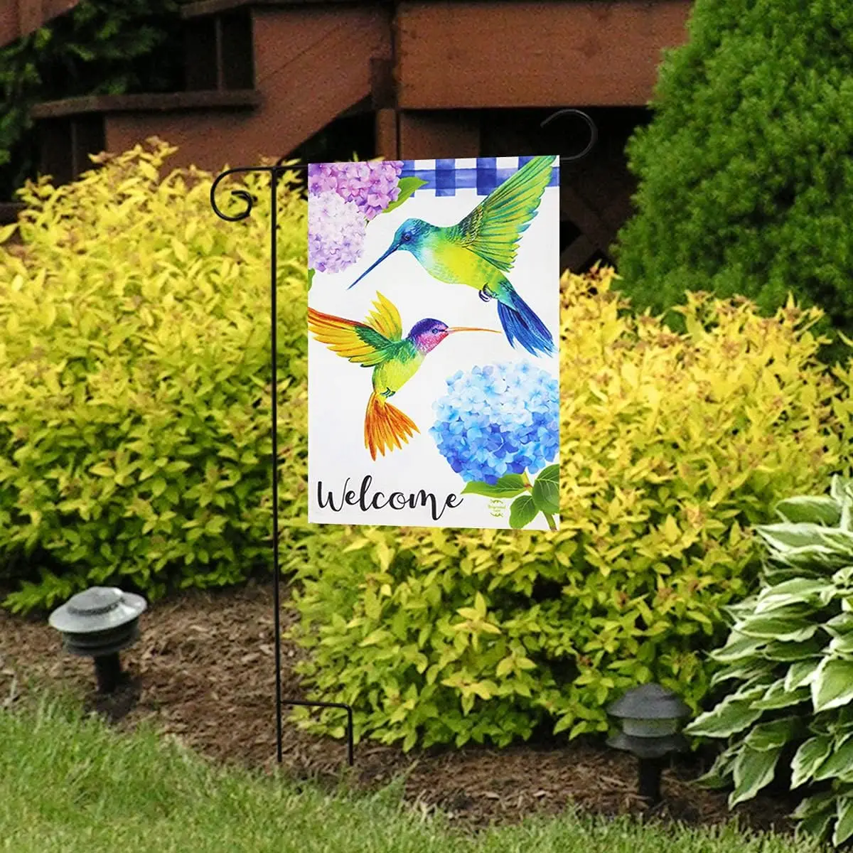 Hummingbirds and Hydrangeas Spring Burlap Garden Flag 12.5