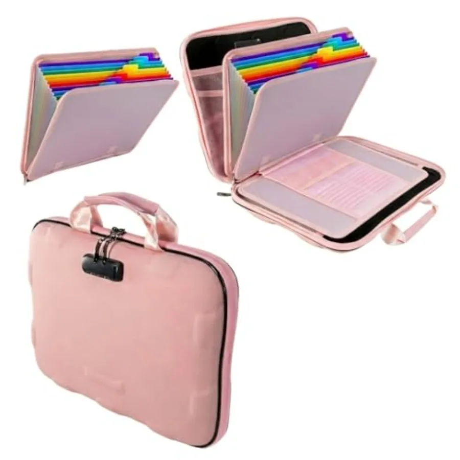 

Fireproof Document Box Hard Case Fireproof File Organizer Box with Lock and 13 Pocket Accordion File Folder Portable Safe Box f