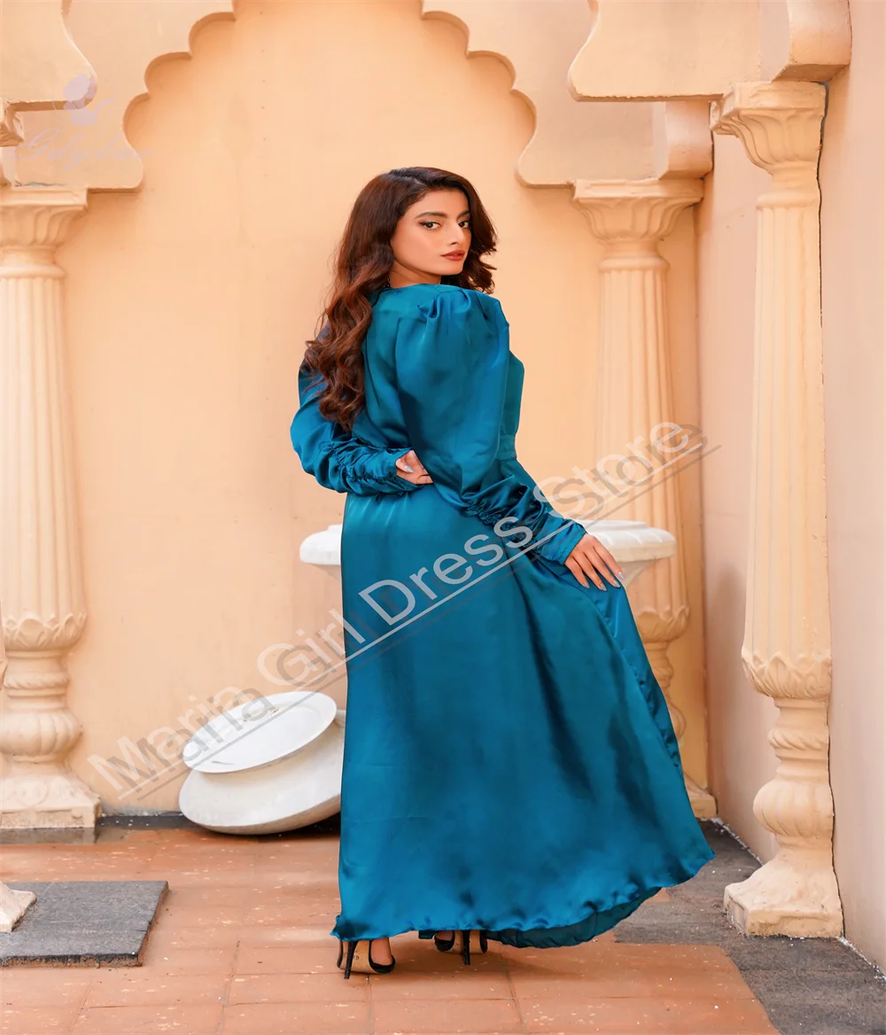Custom Adult Satin Elegant Long-sleeve Prom Dress Suitable For Wedding Bridesmaids Bride's Sisters Evening Gown