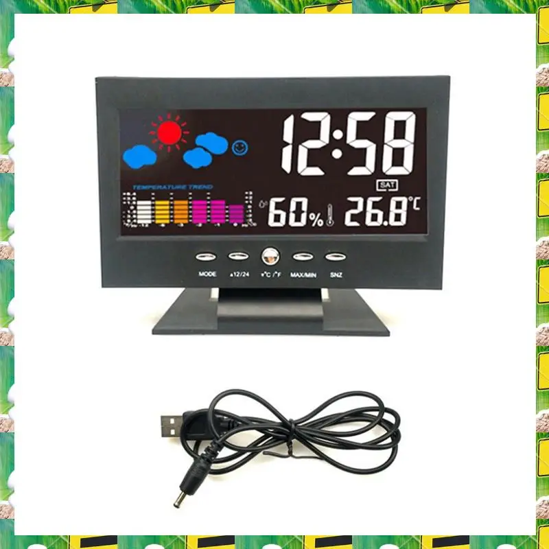 3C Electron 1Set Lcd Color Screen Digital Snooze Alarm Clock Temperature Humidity Time Date Display Clock Home Black,1Set Lcd Co