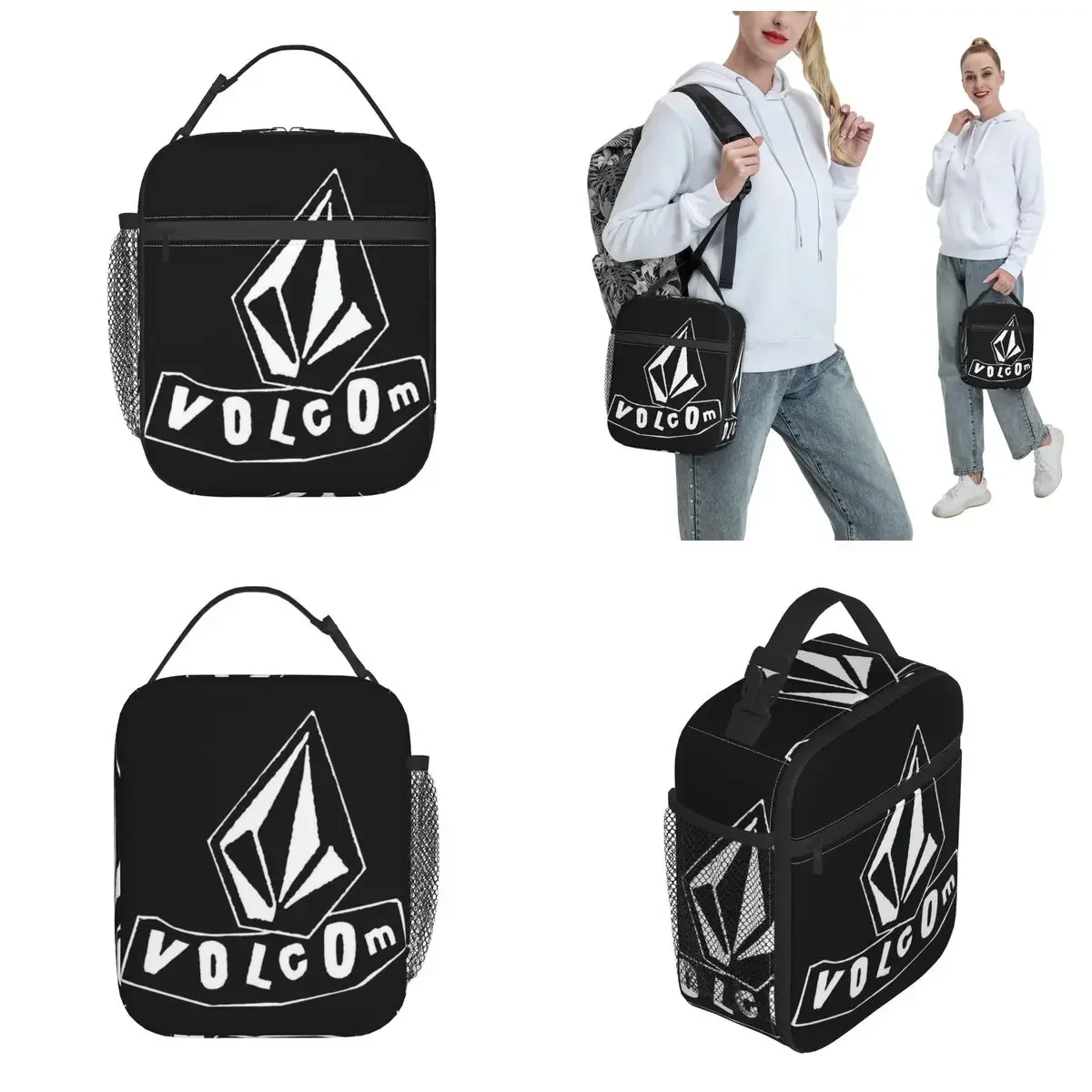 Volcom-Logo Thermal Insulated Lunch Bag for Office Portable Food Container Bags Men Women Thermal Cooler Lunch Boxes