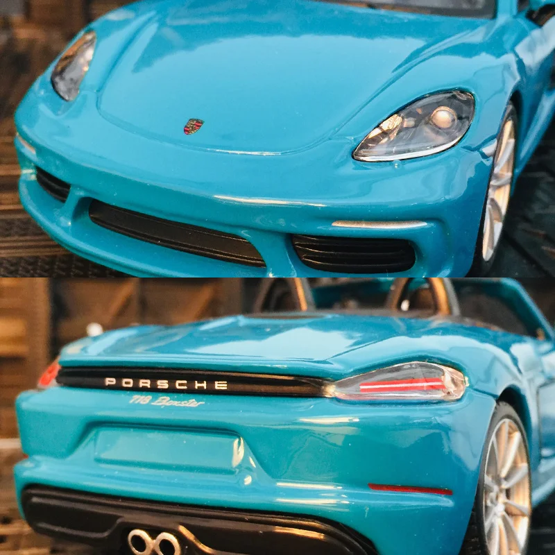 Bburago 1:24 porsche 718 liga modelo de carro ornamentos estáticos roda dianteira direção ligação brinquedo conversível porta dupla brinquedo aniversário