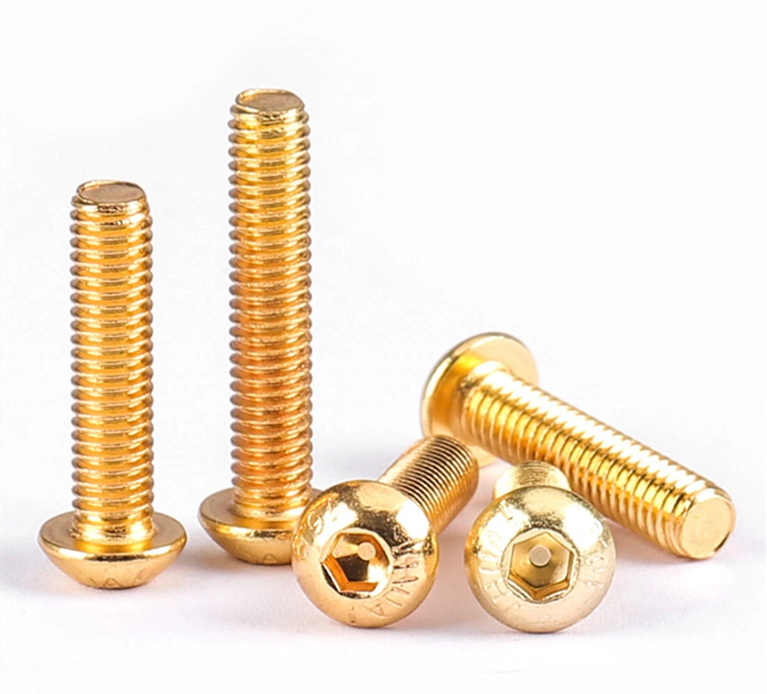 10Pcs ISO7380 M2 M2.5 M3 M4 M5 Alloy Steel Round Button Head with Titanium Golden Colour Hex Socket Screw Length 4mm~35mm