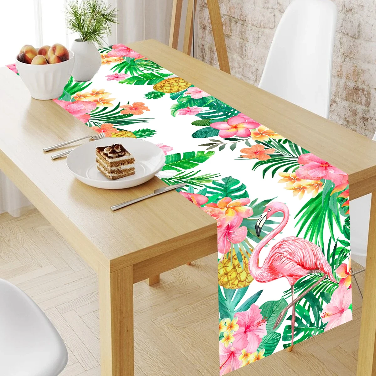 Hawaiian Flamingo Hibiscus Flower Table Runner Aloha Summer Tropical leaves Plastic Table Flag Happy Birthday Party Decorations