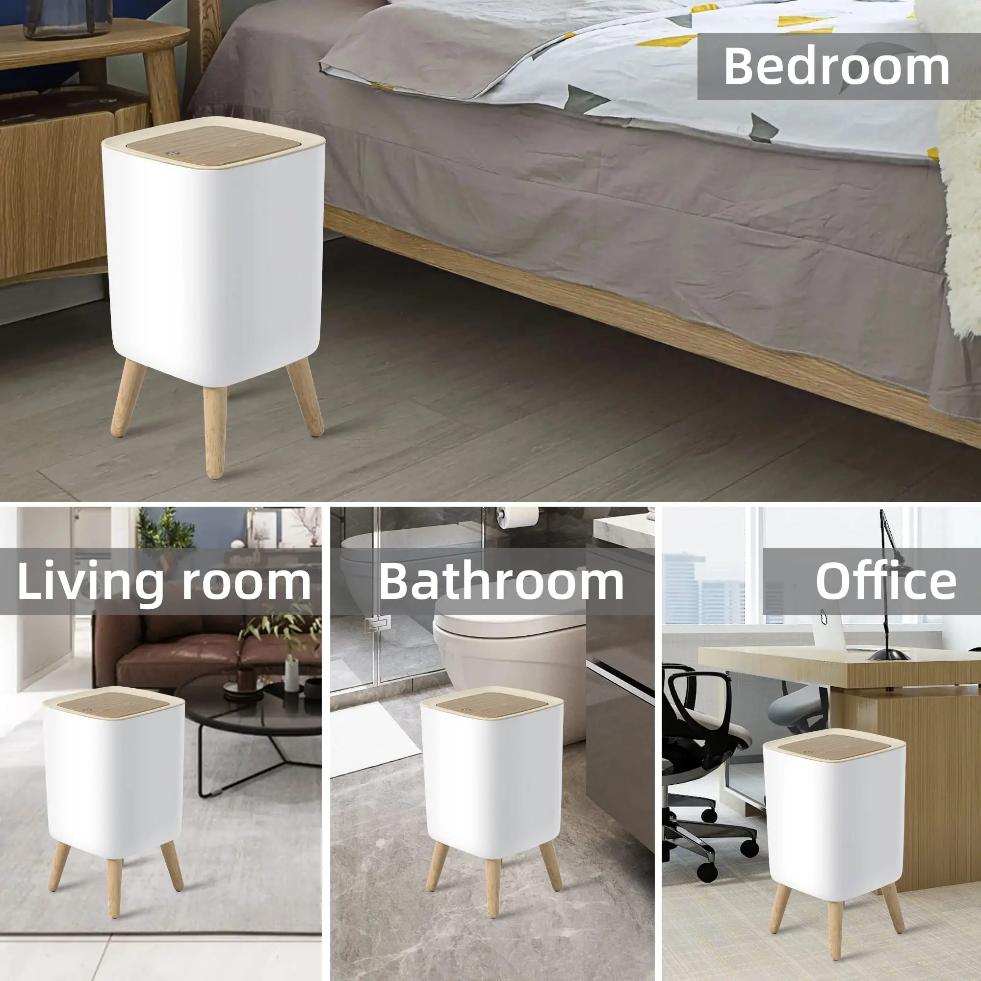 Bathroom trash can with lid, bedroom trash can, Nordic small trash can, suitable for living room and bathroom, white，