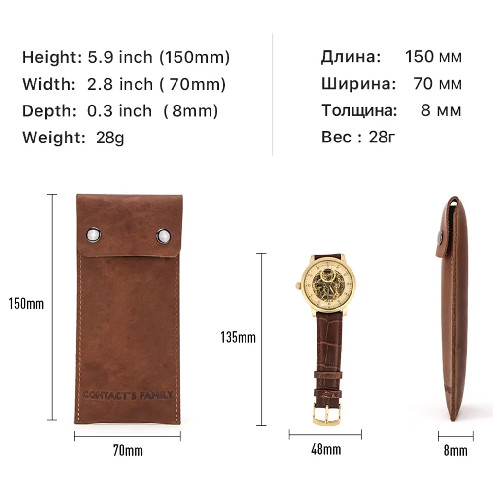 Contact\'s Family Genuine Cow Leather Single Watch Case Storage Bag For Men Watch Organizer Bags Travel Portable Pouch Holder