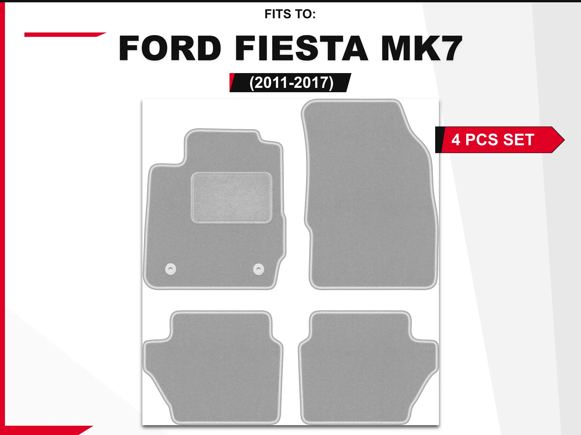 OSLO velours vloerkleden voor: Ford Fiesta MK7 2011-2017 hatchback grijs 4 stuks