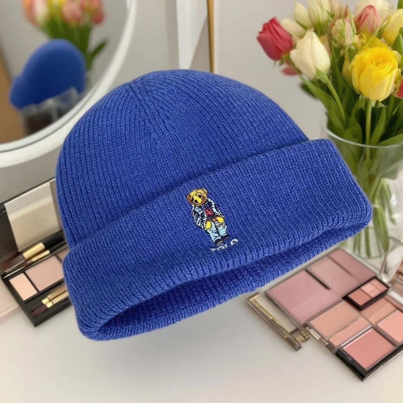 유니섹스 패셔너블 자수 곰 비니 모자 단색 니트 캡 캐주얼 스타일 트렌디 신상품