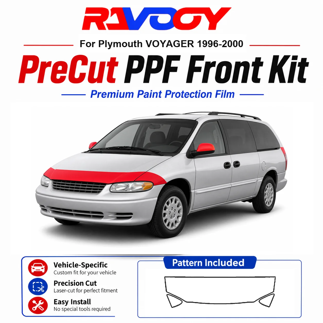 

8.5mil TPU Precut PPF Kit For Plymouth VOYAGER 1996-2000 - Hood, Fenders & Mirror Set - Self-Healing Clear Bra Film