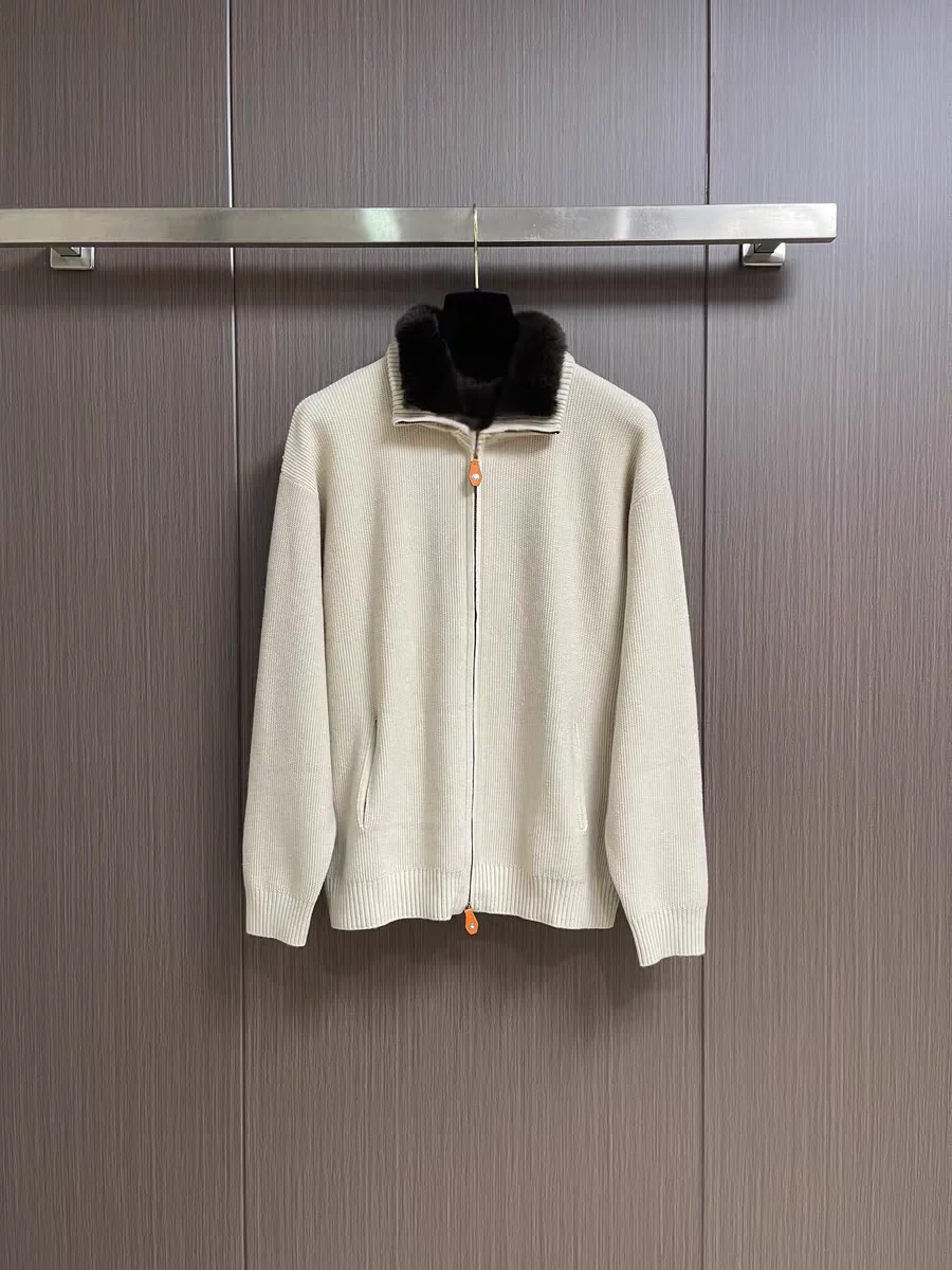 

Casual Knitted Cardigan Coat for Men with Zipper Collarl Wool Collar Autumn Winter New Arrival Loose Fit Pure Color MHTO