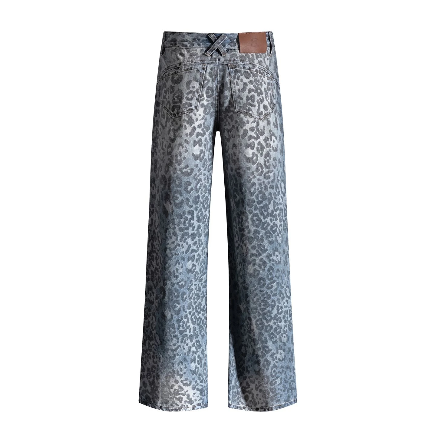 FINEWORDS Vintage Casual Korean Leopard Print Jeans Women Loose Full Length Wide Leg Jeans Easymatch Baggy Denim Pants