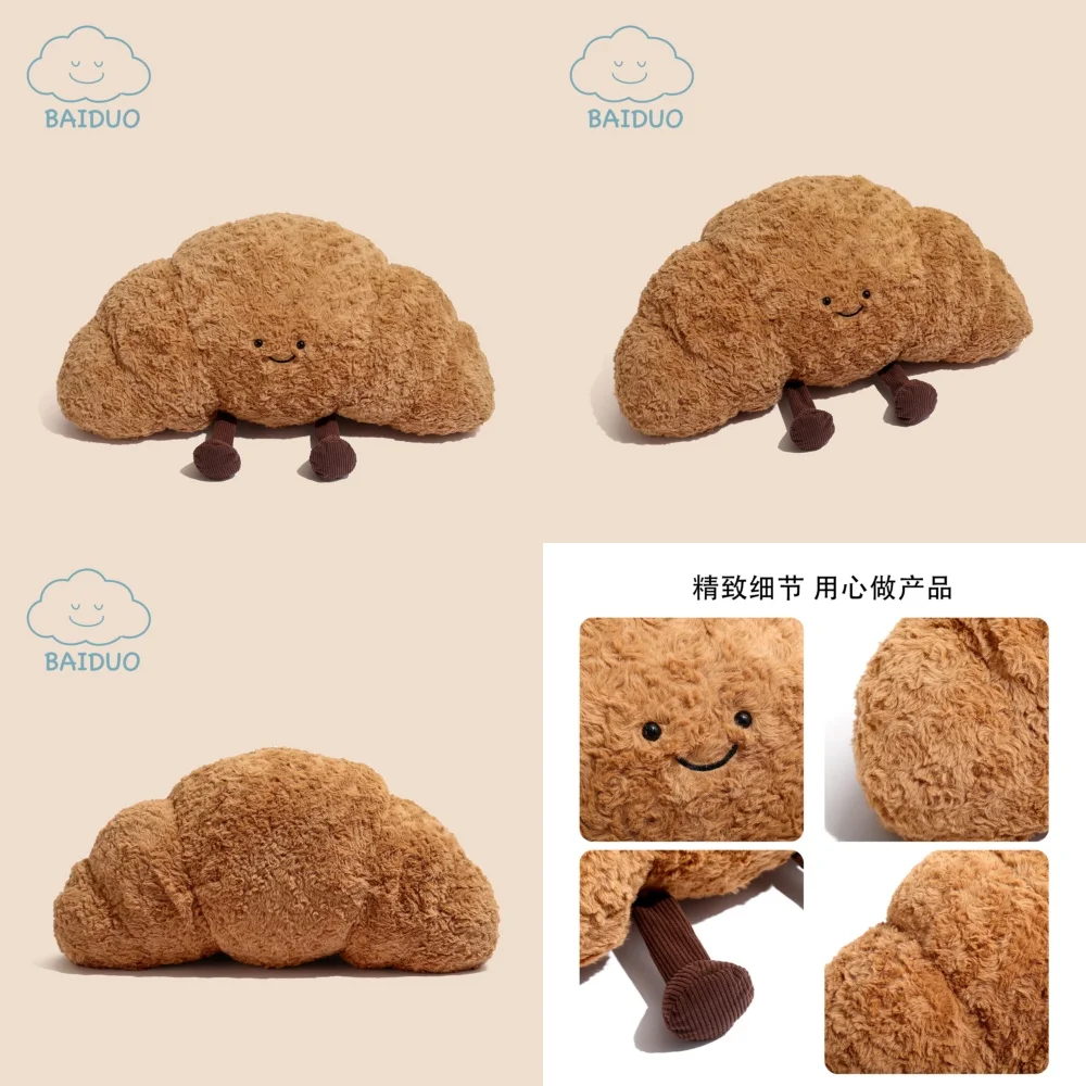 Large Horn-shaped Croissant Bread Plush Pillow for Pets and Kids Soft Stuffed Toy for Cuddling Decorative Home Accent Gift