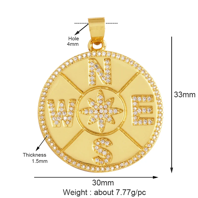 Kompass, glänzender Sonne, Mond, Stern, Muschel-Charm-Anhänger, 18 Karat vergoldetes Gold, eingelegter Zirkonia, Schmuck, Halskette, Armband, Zubehör S45 – Detail 13