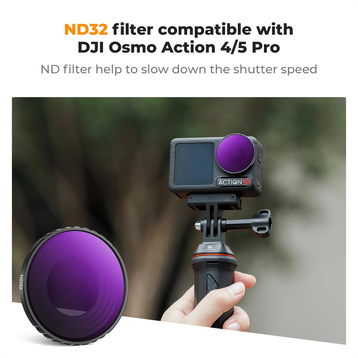 

K&F CONCEPT ND32 (5 Stop) Lens Filter for DJI Osmo Action 4 & 5 Pro 28 Multi-Coated Neutral Density Light Reduction Glass Frame