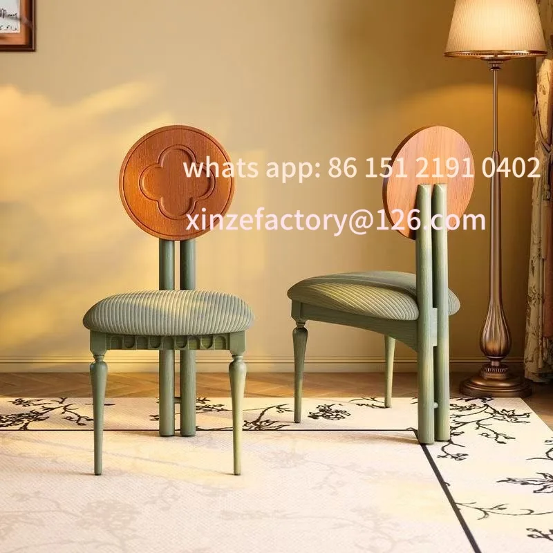 

Customizable retro style solid wood French dining chair antique retro home restaurant small apartment back chair chair