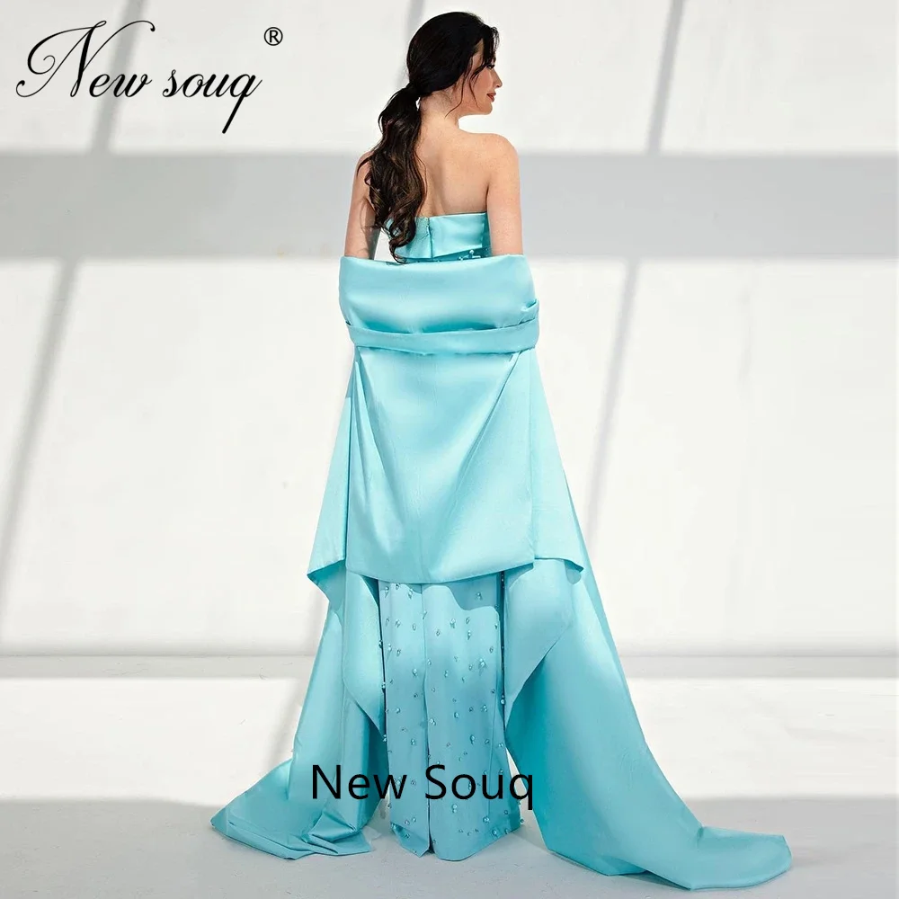 Elegant Dubai Turquoise Blue Avondjurken Met Cape Parels Lange Prom Dress Sage Green Arabisch Vrouwen Wedding Formele Partij Jassen