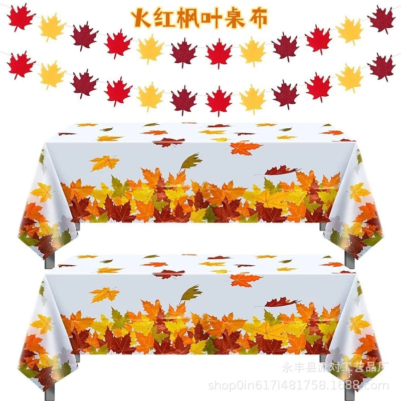 

Autumn Thanksgiving Party Tablecloth Decoration Disposable Plastic Maple Leaf Dining Table Tablecloth Party Supplies