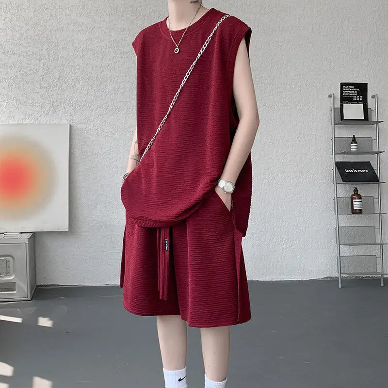 

M-XXXXXL Men's Solid Color Loose Fit Sleeveless T-Shirt Shorts 2-Piece Set - Summer Casual Outfit Comfortable Cotton Lounge Wear