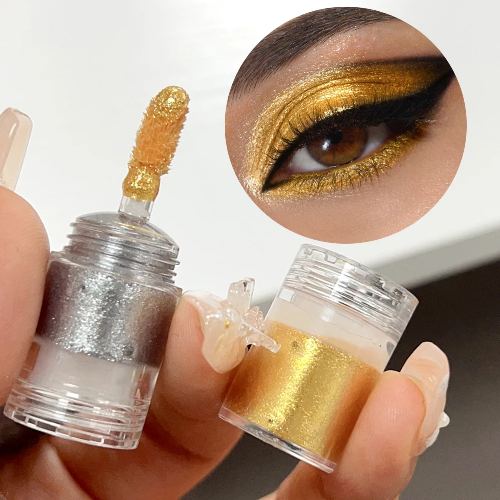 Waterproof Pearlescent Glitter Gold Silver Eyeshadow Palette 3 Colors Lasting Shimmer Eyeshadow Highlighter Set Eyes Makeup Tool