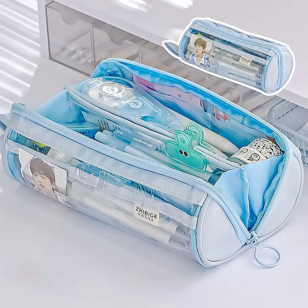 8 LAYERS Pencil Case Transparent Window Round Pen Bag Large Capacity Partition Storage Stationery Storage Pouch Student Gift