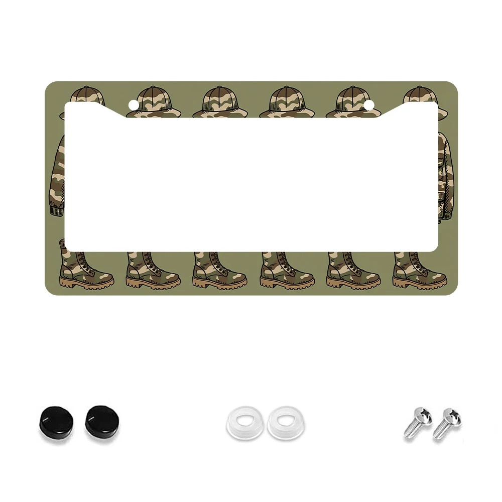 

1pc Camouflage Green 2-Hole License Plate Frame with Soldier Pattern, Aluminum Material, 6x12 Inches, Includes Screw Kit