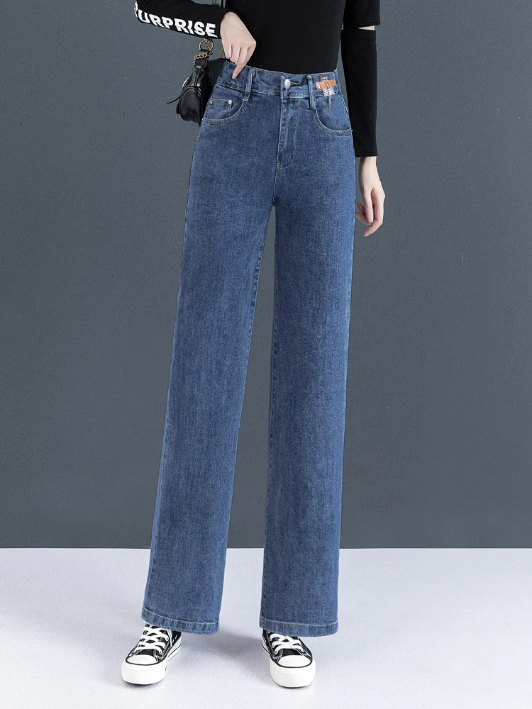 

High Waist Wide Leg Jeans Women's Casual Loose Fit Straight Leg Pants Spring Autumn New Style Elastic Waist Slimming Jeans
