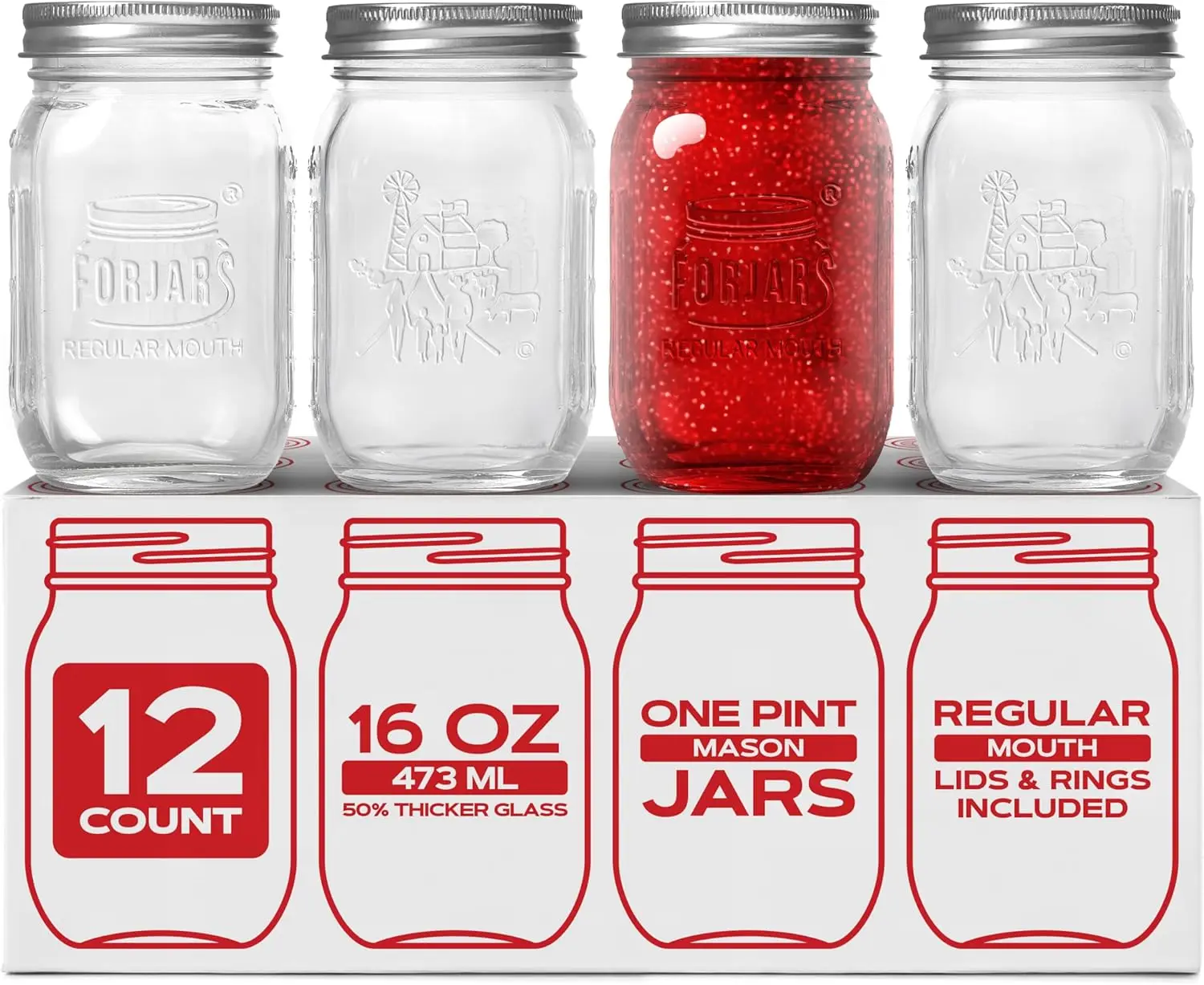 ® Premium    Jars with Lids – 16oz | Regular Mouth Canning Jars | 12-Pack Glass Jars for Jam, Jelly, Pickling, Food Storage,