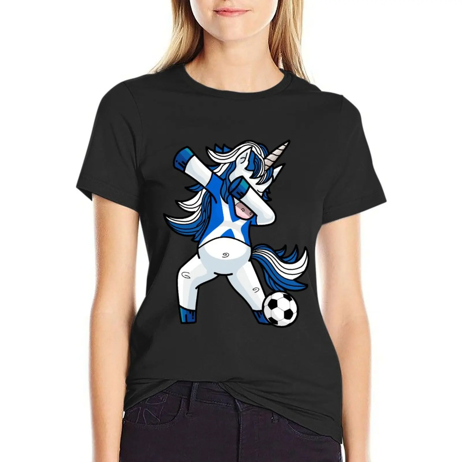 Dabbing Soccer Unicorn Scotland T-Shirt funny graphics Woman clothes