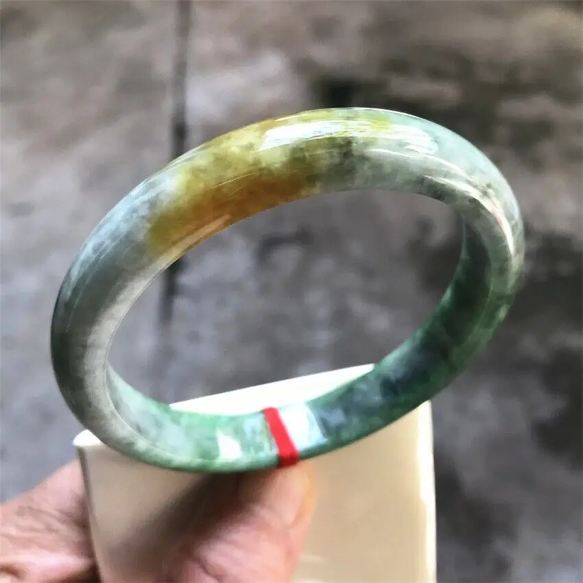 63MM Myanmar Natural Green Yellow Jadeite Jade Bracelet Emerald Jade Bracelet