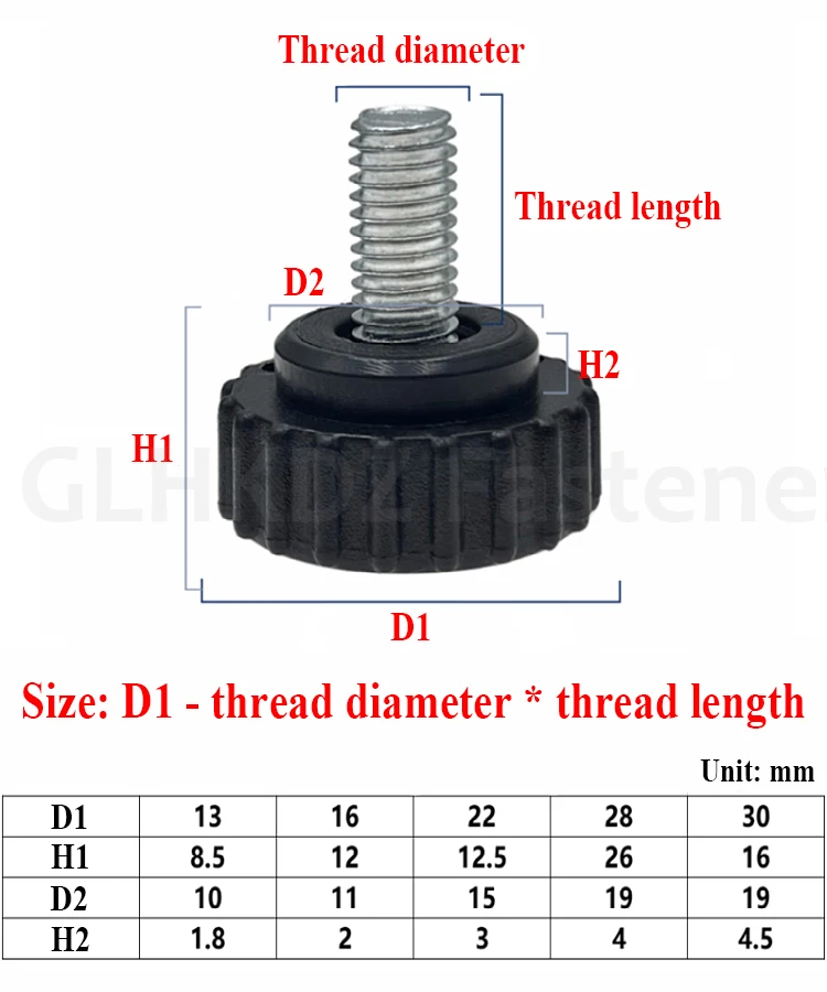 M3-M8 Carbon Steel Hand Tighten Screw Knurled Round Head Thumb Screw Bolt Hand Knob Screw Plastic Hand Tighten Adjust Screw