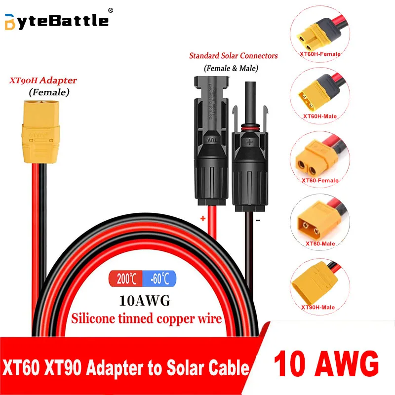Câble de connecteur solaire XT90 10AWG XT60 mâle à femelle, câble d'extension en Silicone pour batterie à distance, centrale électrique Portable