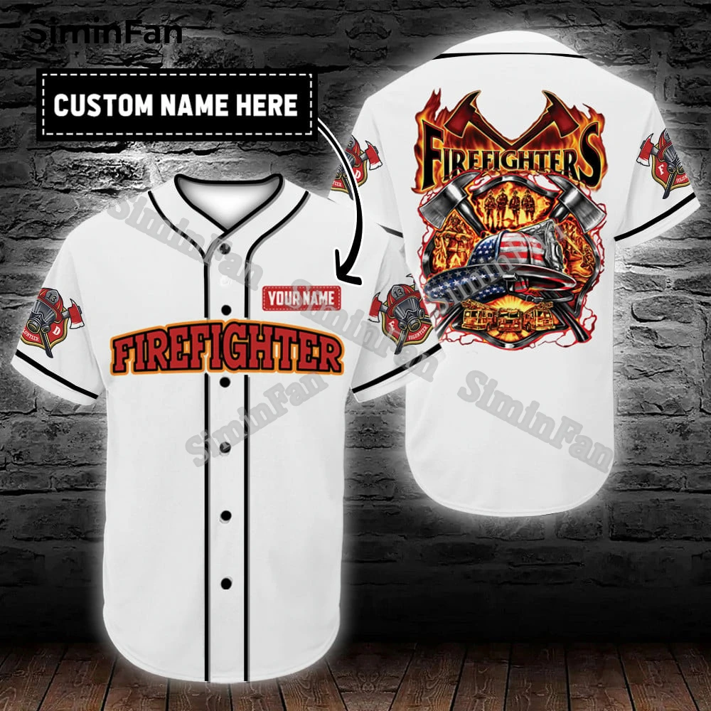 

Custom Name US Firefighters Fire Rescue Mens Baseball Tee Jersey Shirt 3D Printed Male Summer Collarless Top Unisex Sporty-2