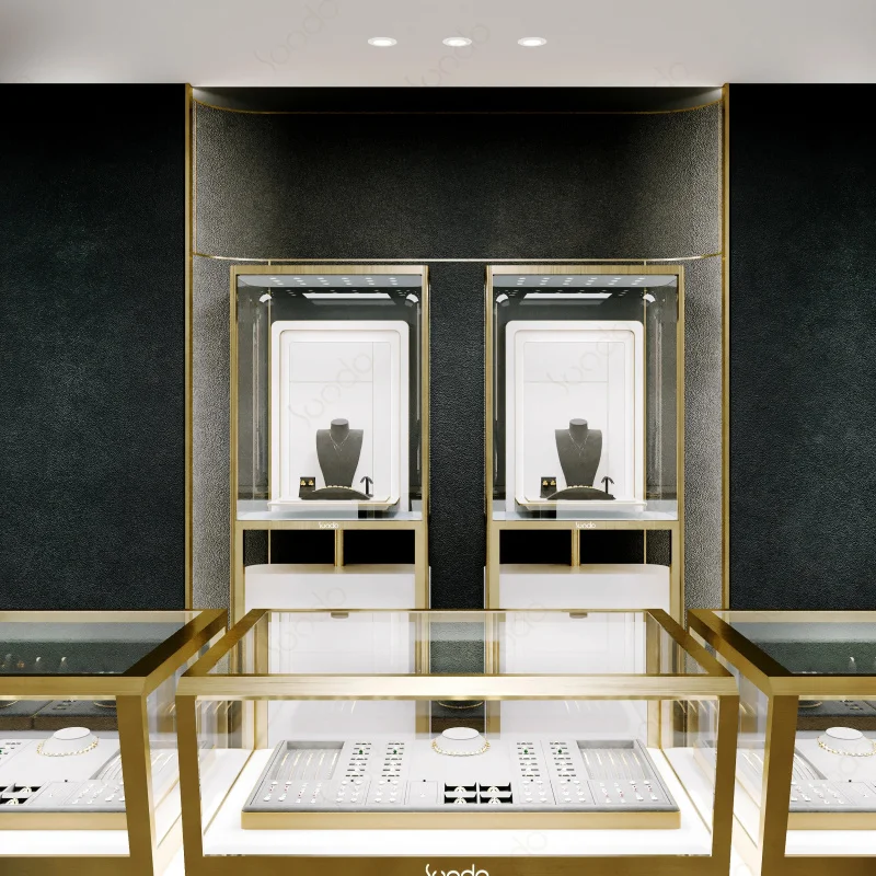 custom.Customized Jewelry Display Cabinet Stainless Steel Glass Showcase Stands Retail Fixture Jewelry Shop Decoration