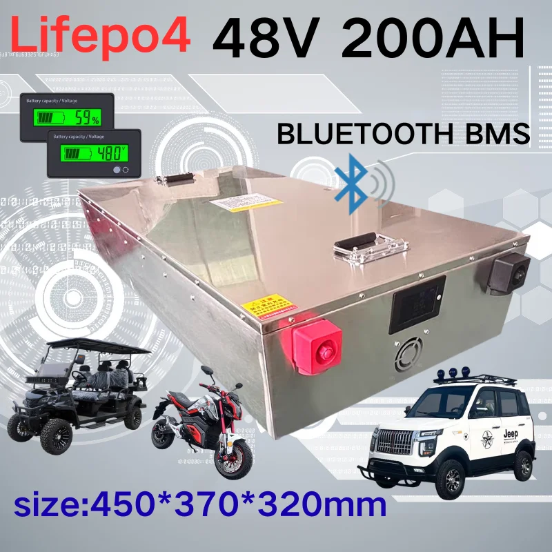 

Водонепроницаемый аккумулятор LiFePO4 48 В 50 Ач глубокого цикла для электрического велосипеда 2500 Вт, электронного скутера, велосипедного инвертора, солнечной энергии + зарядное устройство 5 А