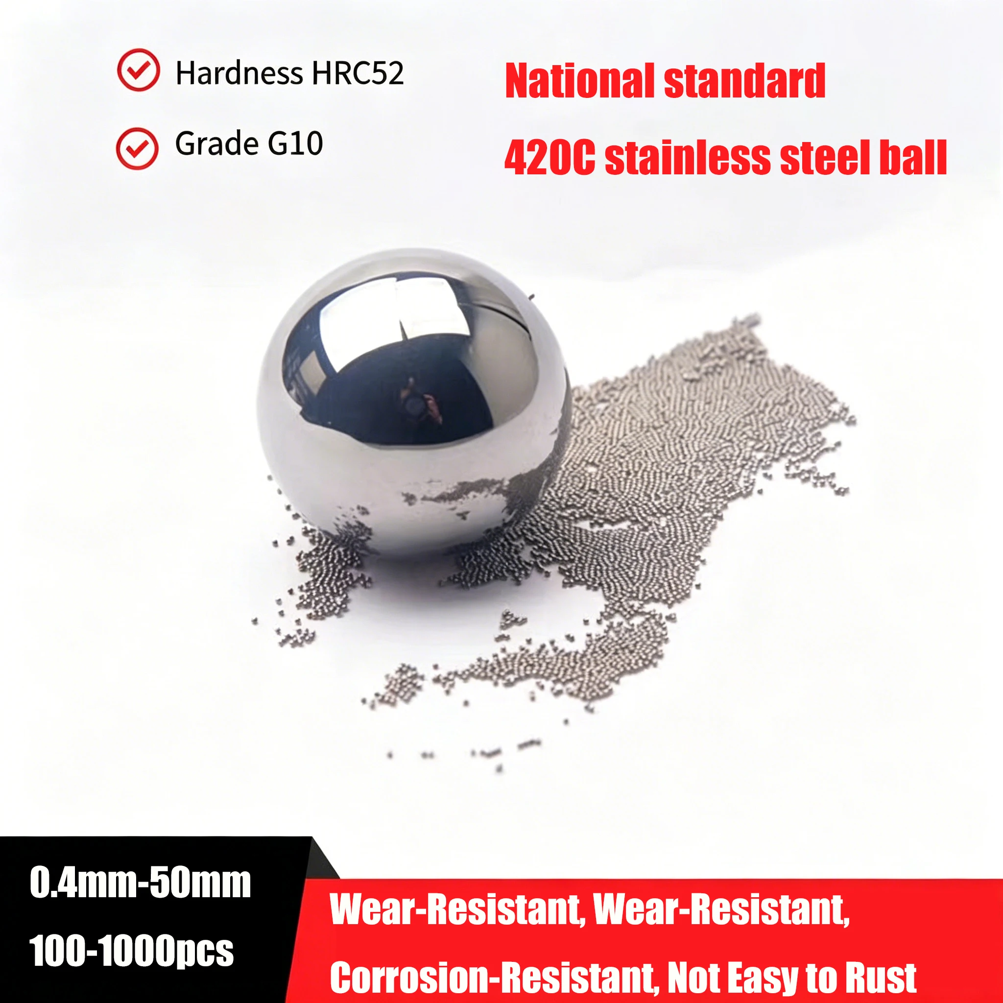 100~1000pcs 420C Stainless Steel Balls 0.4/0.5/0.7/0.8~9mm High Precision Solid Smooth Bearing Steel Ball Spherical Bead Ball