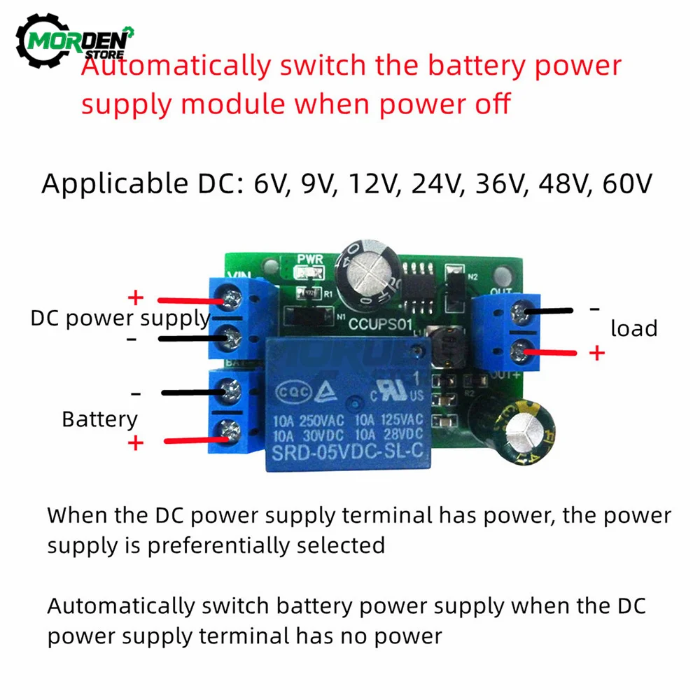 DC 6V-60V UPS Power-OFF Protection Module Automatic Switching Relay Emergency Cut-off Board for Lead-acid lithium iron Battery