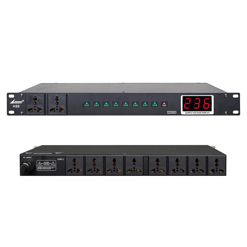 HS5 8-Channel Audio Power Sequencer Rack Mount AC Sequential Startup Surge Protector for Stage PA System Studio Amplifier DJ KTV