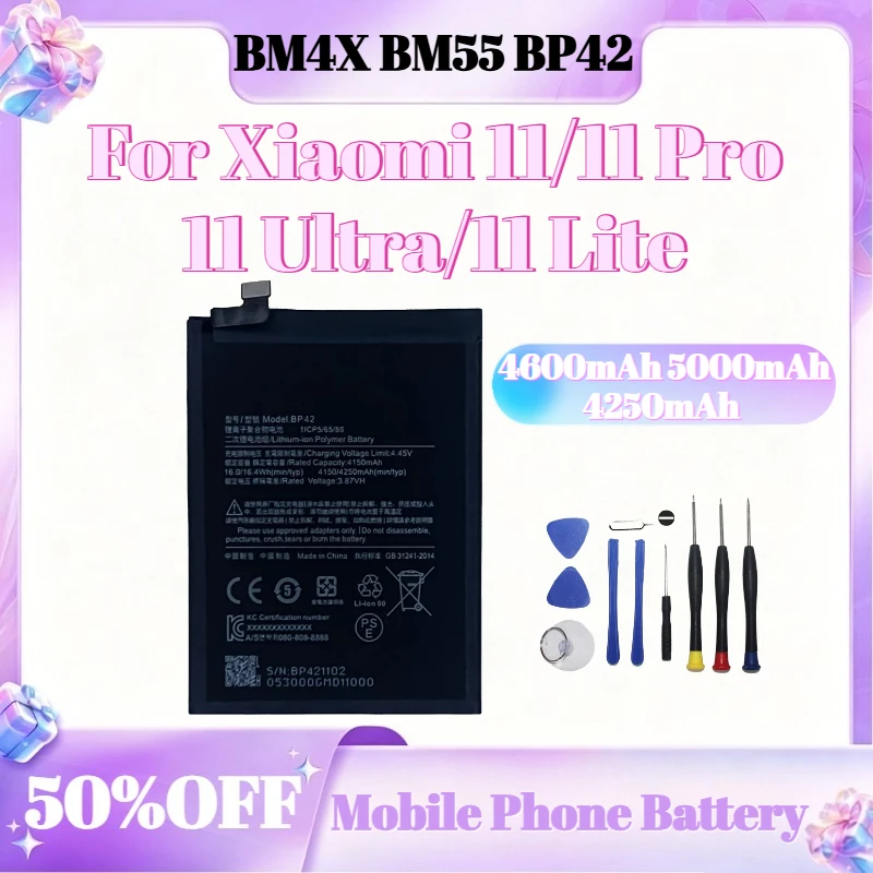 

Mobile Phone Battery 4600mAh 5000mAh 4250mAh BM4X BM55 BP42 For Xiaomi 11/11 Pro/11 Ultra/11 Lite Replacement Batteries +Tools