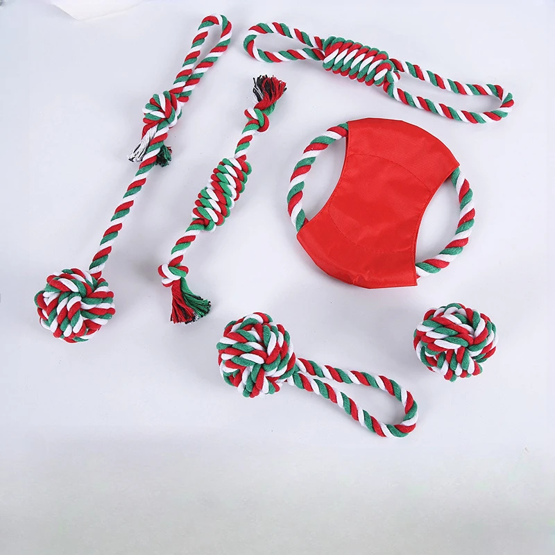 Pet Supplies Dog Fun Cotton Rope Toy Pet Multiple Teeth Grinding Toy Set Home Atmosphere Christmas Series Dog Toy Gifts