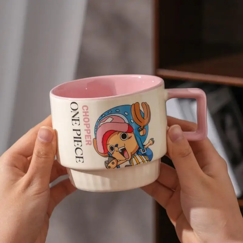 One Piece Makeup Mirror Ceramic Stacking Cup Anime Fan Home Office Decorative Coffee Tea Water Mug Birthday Gift Set Unique Cute