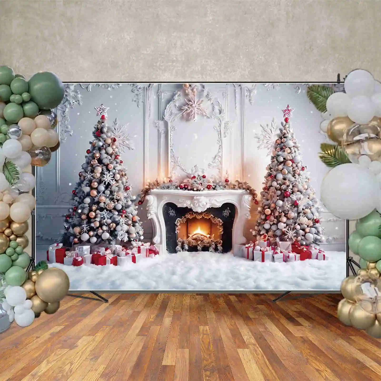 MOON.QG fondos interiores de Navidad, luz de chimenea, árboles, nieve, sala de estar, decoraciones de fiesta, accesorios de fotografía