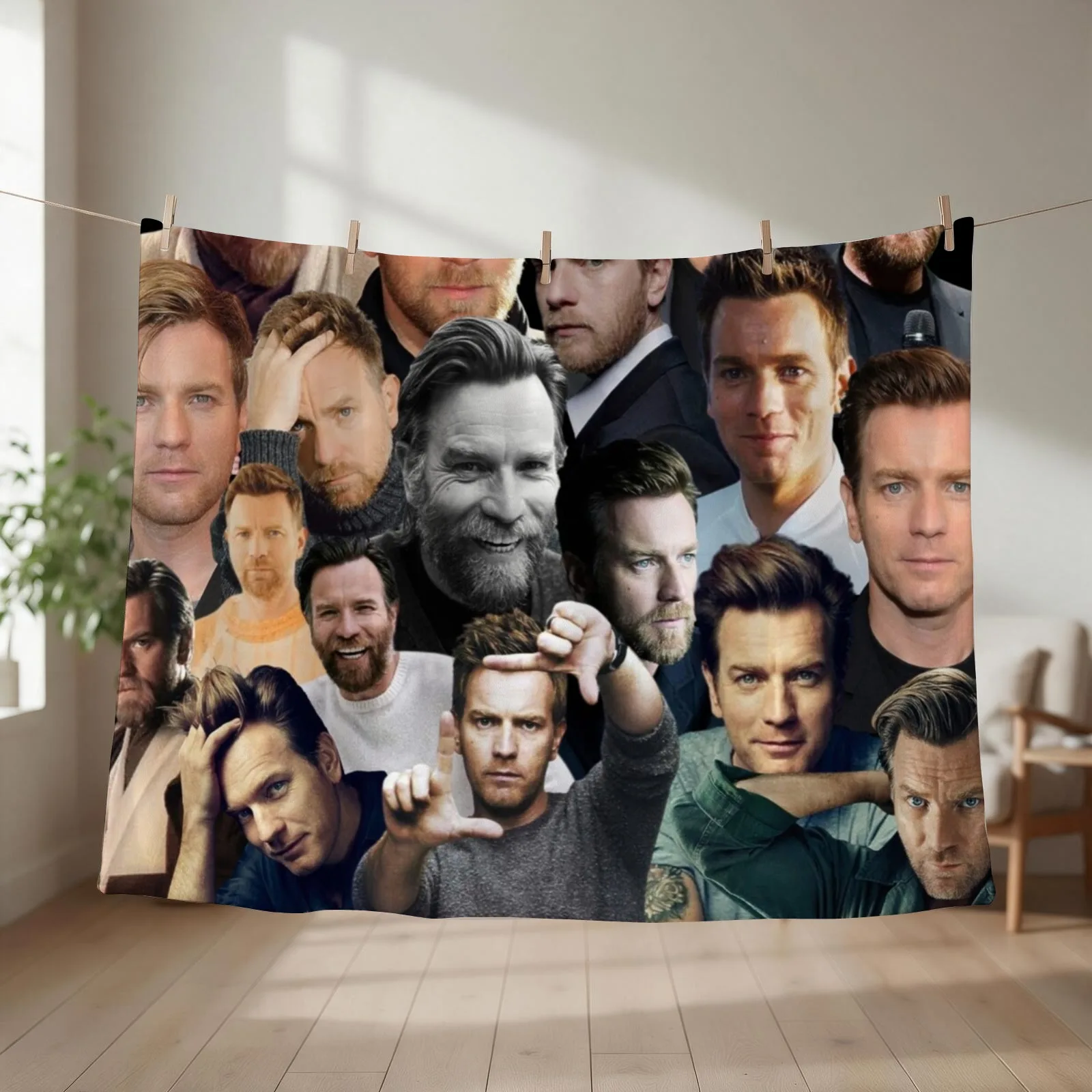 Ewan McGregor photo collage Throw Blanket couch cozy soft plush fuzzy picnic outdoor blanket
