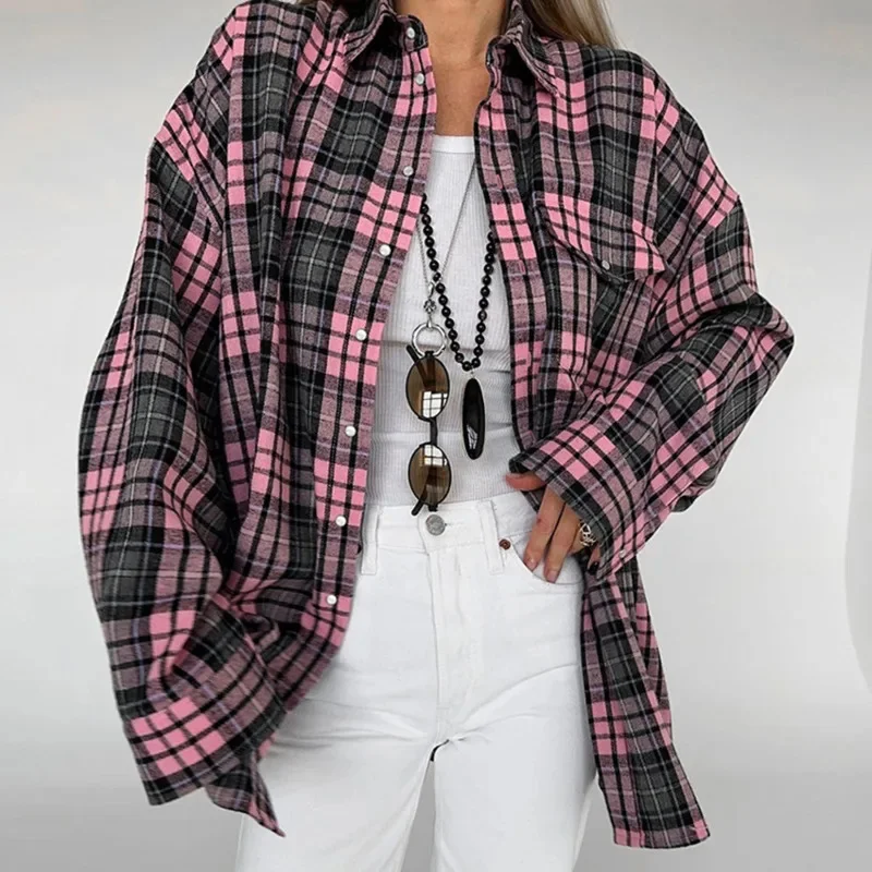 Women's Casual Plaid Shirt Autumn Winter New Loose Fit Checkered Jacket Long Sleeve Fashionable Shirt Stylish Checkered Shirta