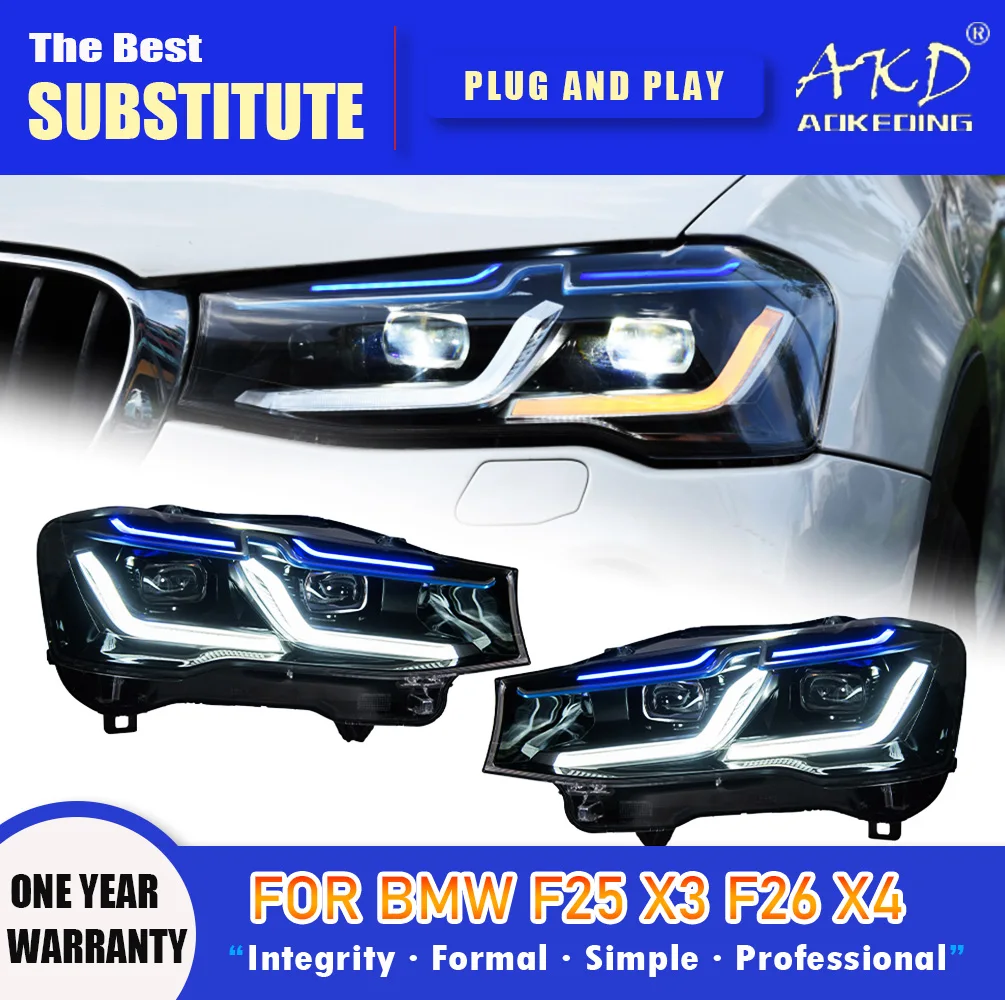 

AKD Head Lamp for BMW X3 F25 LED Headlight 2010-2017 Headlights X4 F26 F98 DRL Turn Signal High Beam Angel Eye Projector Lens