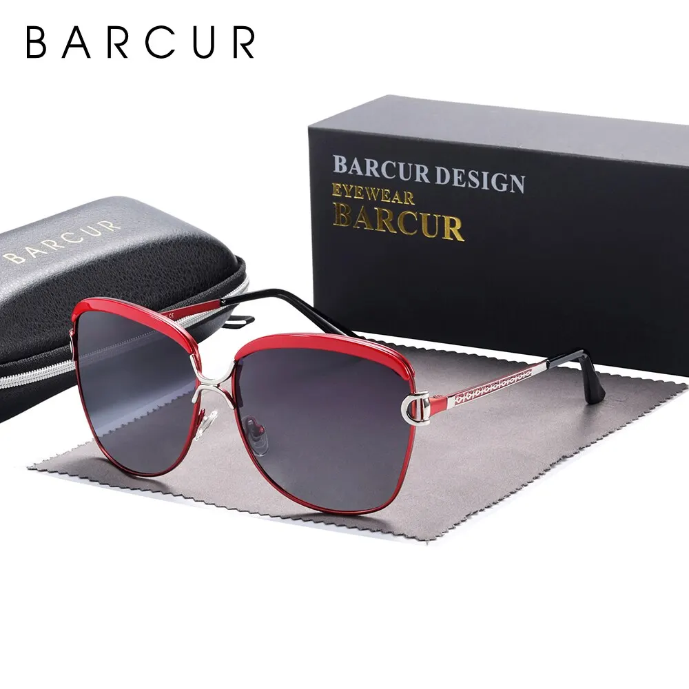 BARCUR Polarized Ladies Sunglasses Women Gradient Lens Round Sun Glasses Square Luxury Brand Oculos